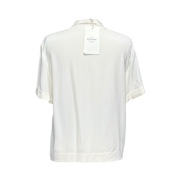 SÉZANE Maiana Short Sleeve Silk Shirt, Cream, FR38/US6 - Picture 5 of 10